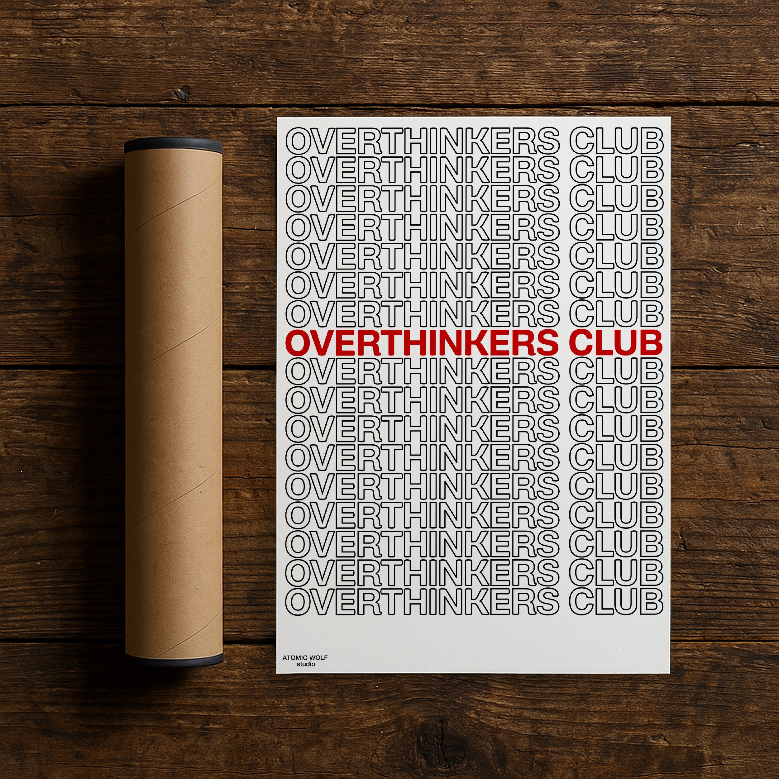Overthinkers Club Red on White Art Print