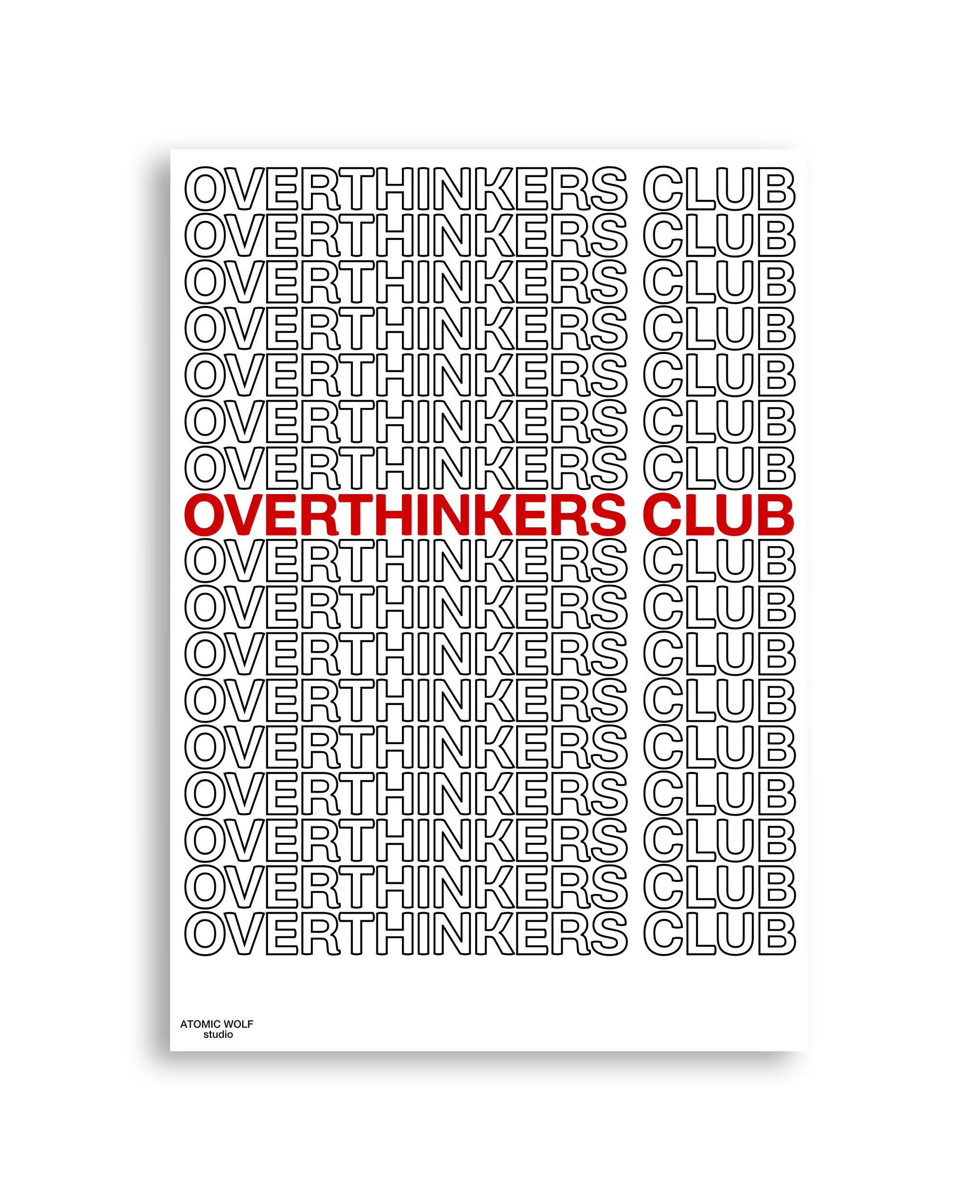 Overthinkers Club Red on White Art Print